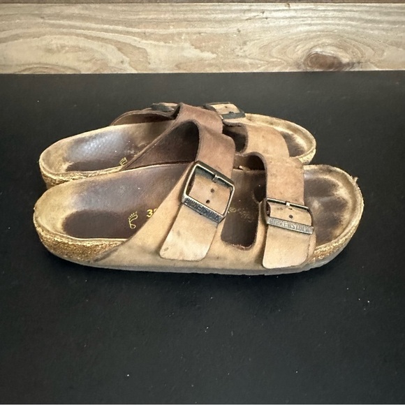 Birkenstock Arizona Slip On Brown Soft Leather 38 Two Adjustable Straps *Read* - Picture 4 of 11